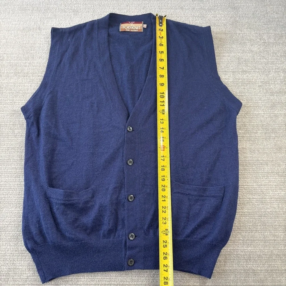 Top Knit Baby Alpaca Vest Women L Navy Blue Academia Soft Stretch Office Classic